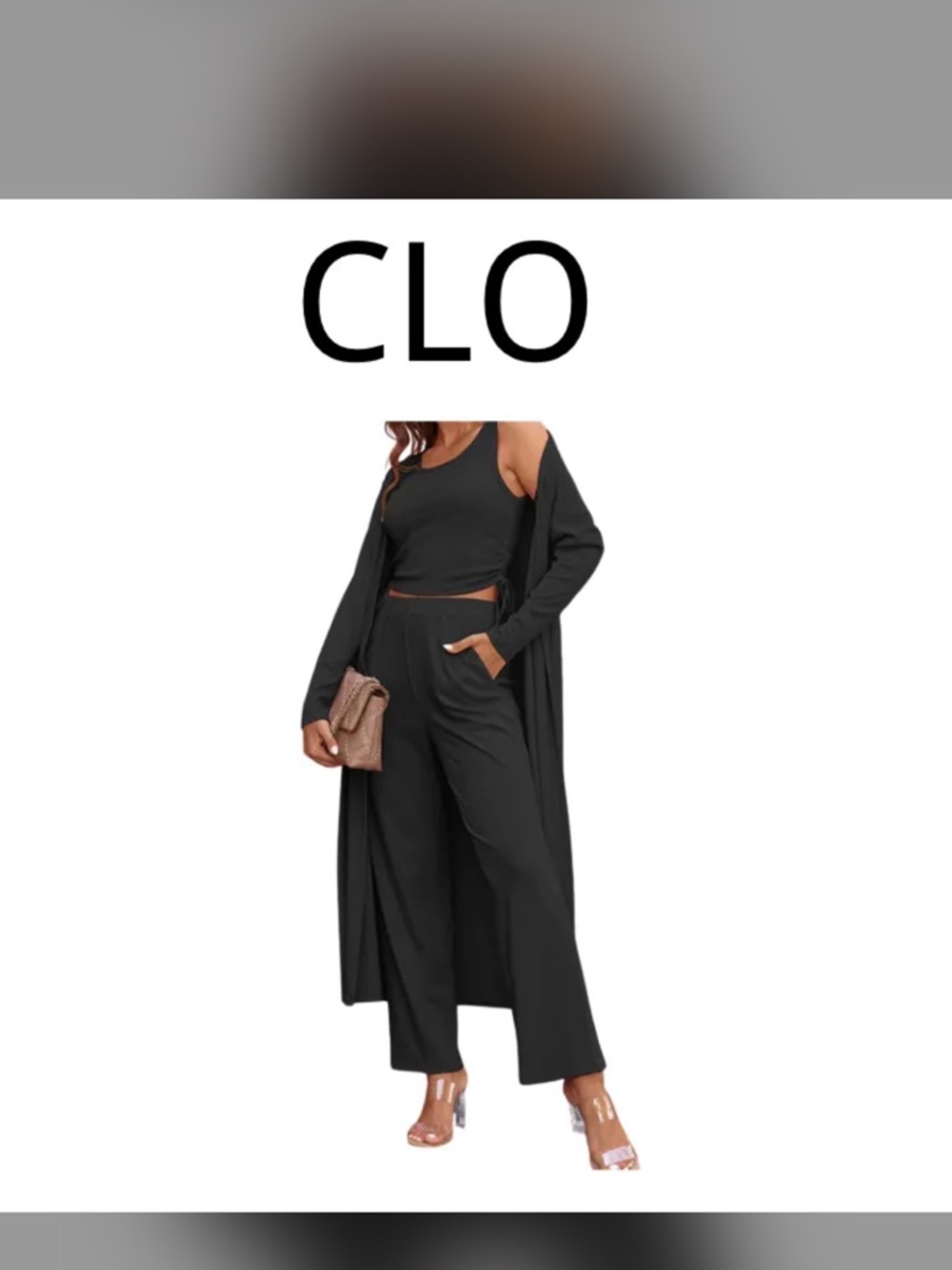 🖤😴 NWOT CLO link by Hotli, 3-Piece Black Set — Duster, Pants & Crop Tank, 2X
